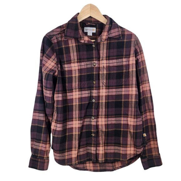 Carhartt Womens Plaid Button-Up Flannel Shirt Rugged Hamilton Stretch Size S 4/6 - Picture 1 of 7